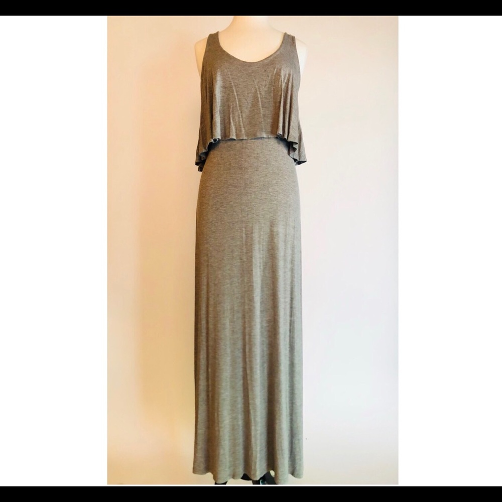 Grey Maxi Jersey Dress with Open Back L